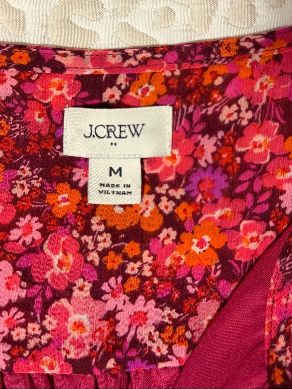 J. Crew Pink Floral Tie-Neck Long Sleeve Blouse. Size-M